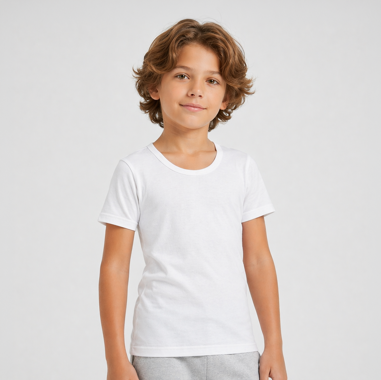 Boys Cotton Crew Neck Undershirt - White