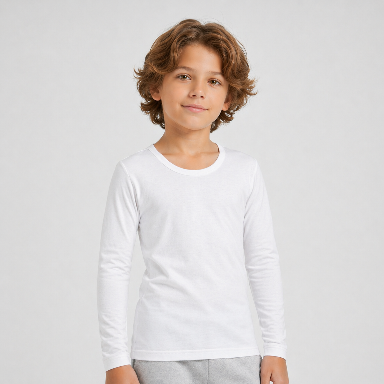 Boys Cotton Long Sleeve Undershirt - White