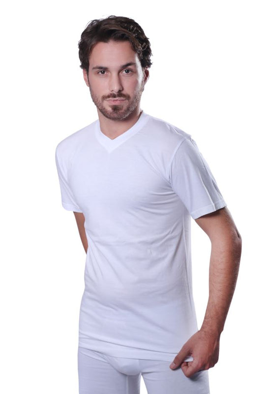 Cotton High V-Neck Undershirt – White