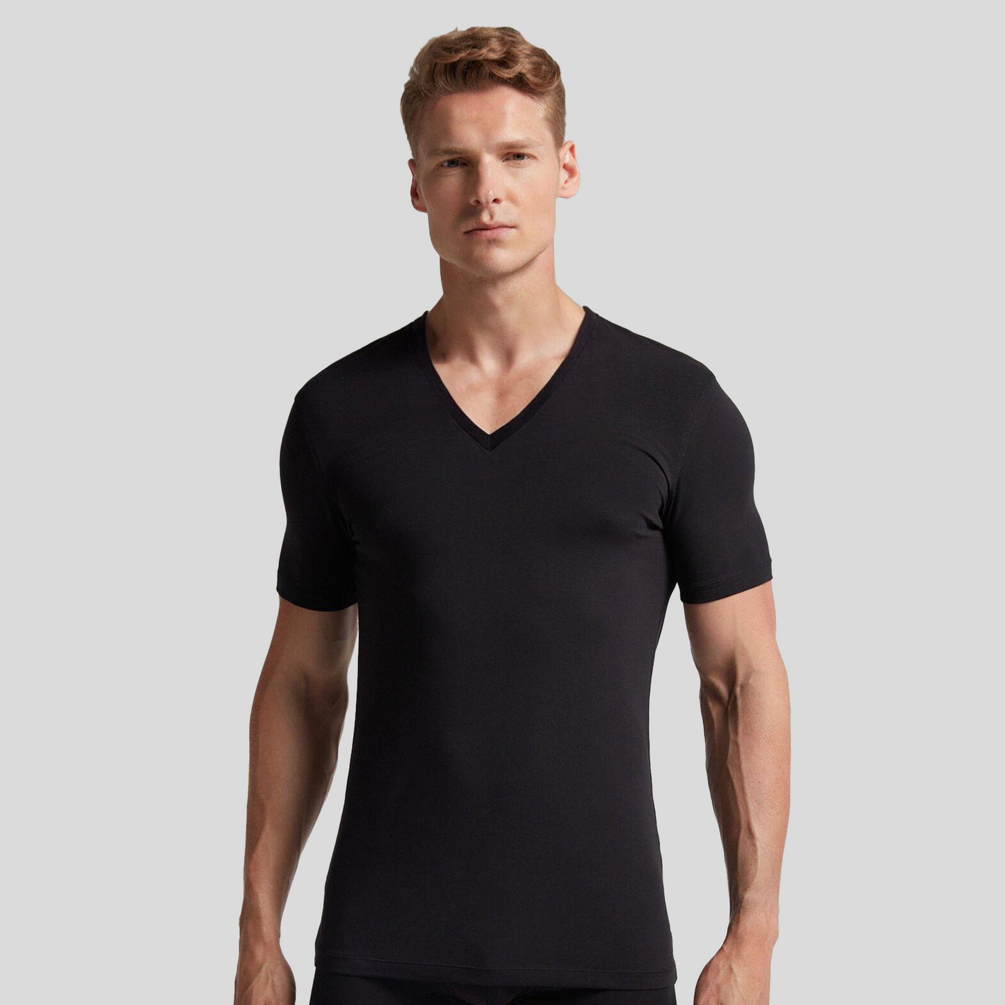 Cotton V-Neck Undershirt - Black