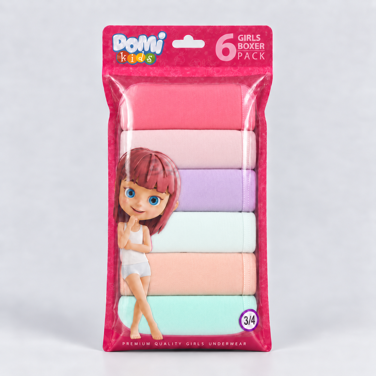 Girls Cotton Elastane Boxer Briefs – 6-Pack