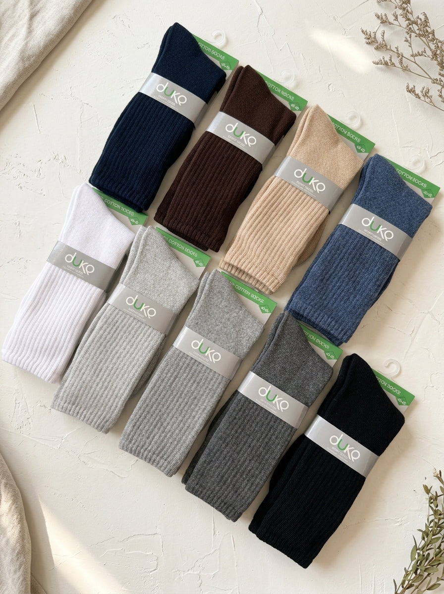 Men’s Thermal Ribbed Cotton Crew Socks with Full Terry Cushion – Long