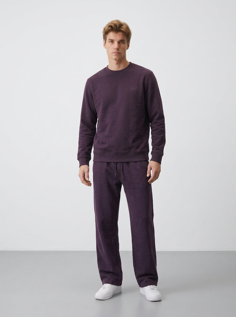 Cotton Crewneck Tracksuit Set | Relaxed Straight Leg