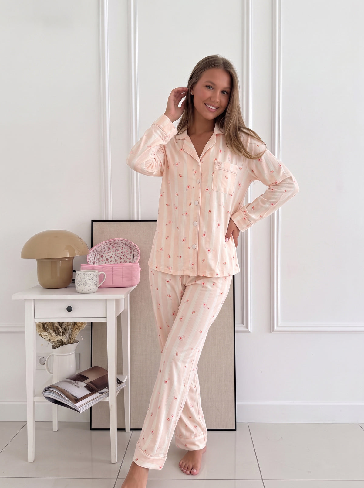 Peach Berry Stripe Soft Button-Front PJ Set