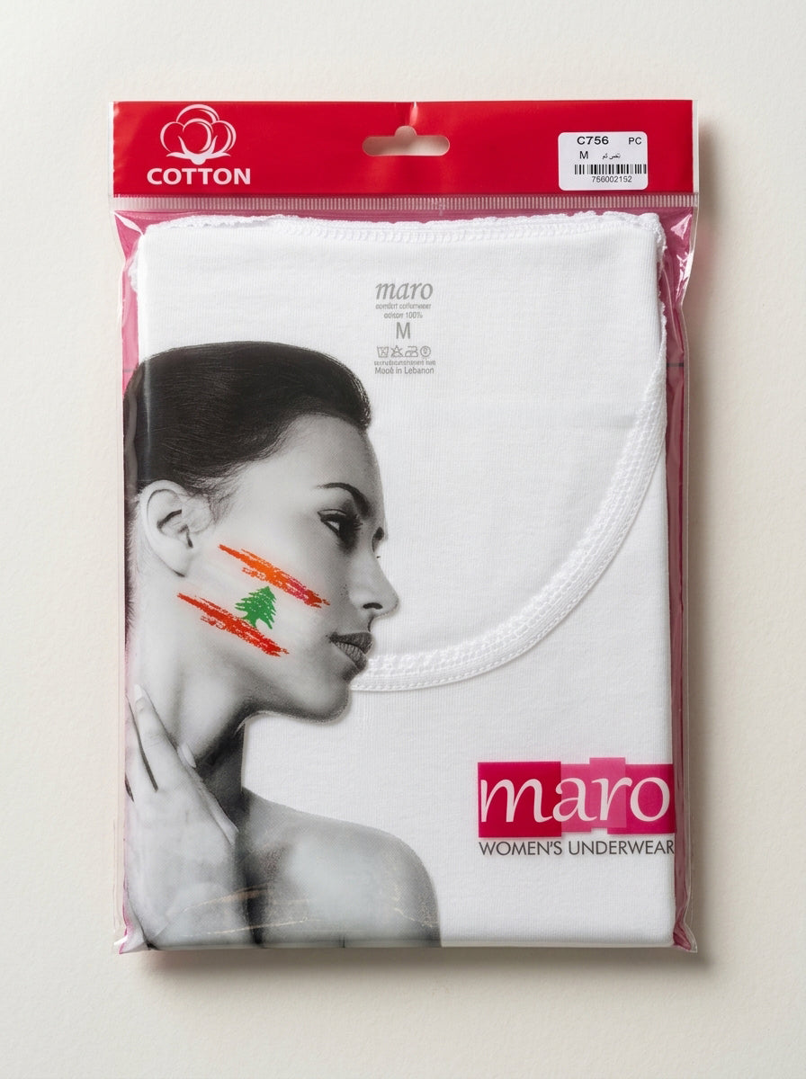 Maro Pure Cotton Ribbed O-Neck Undershirt with Lace Trim
