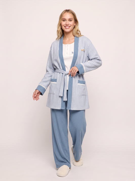 Houndstooth 3-Piece Knit Cardigan & Pajama Set