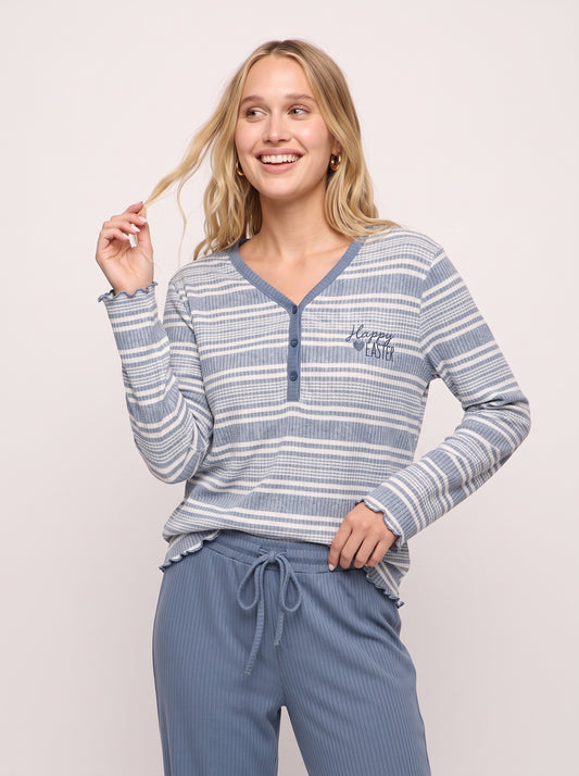 Ribbed Knit Textured Waffle-Rib Pajama Set