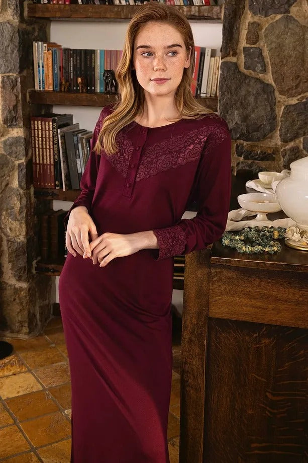 Soft Viscose Long Nightdress with Lace