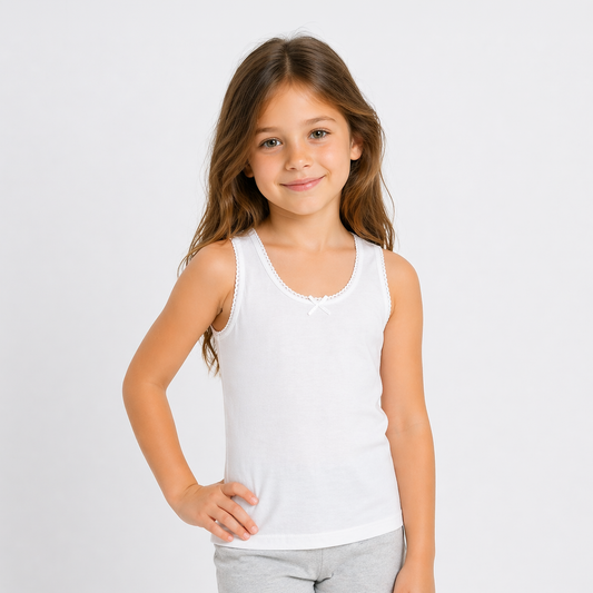 Girls Cotton Tank Top Undershirt - White