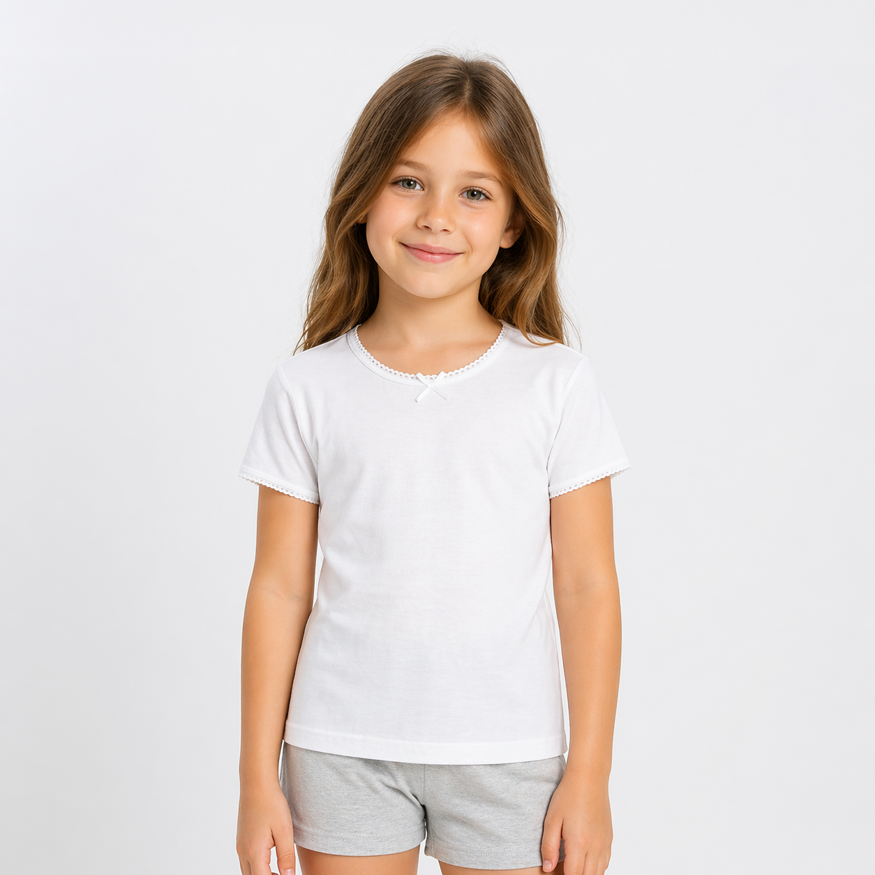 Girls Cotton Short Sleeve Undershirt - White