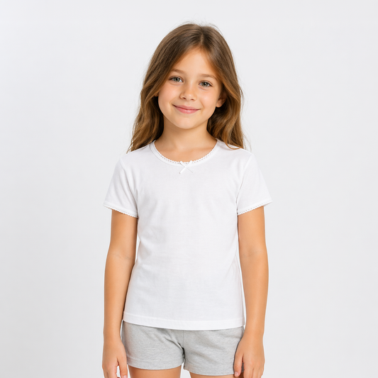 Girls Cotton Short Sleeve Undershirt - White