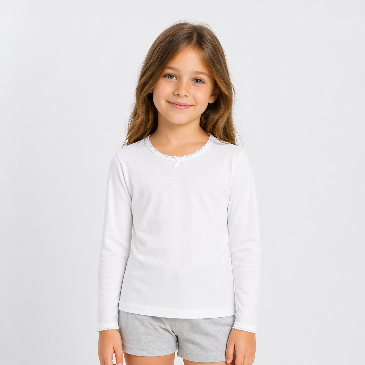 Girls Cotton Long Sleeve Undershirt - White
