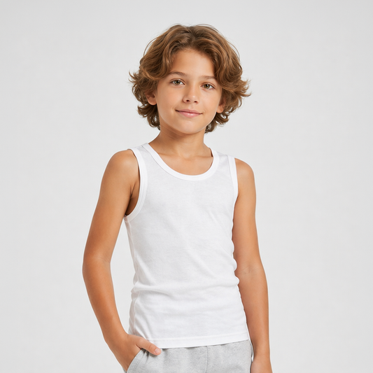 Boys Cotton Tank Top - White