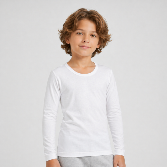 Boys Cotton Long Sleeve Undershirt - White