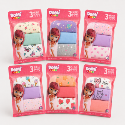 Girls Cotton Elastane Boxer Briefs – 3-Pack