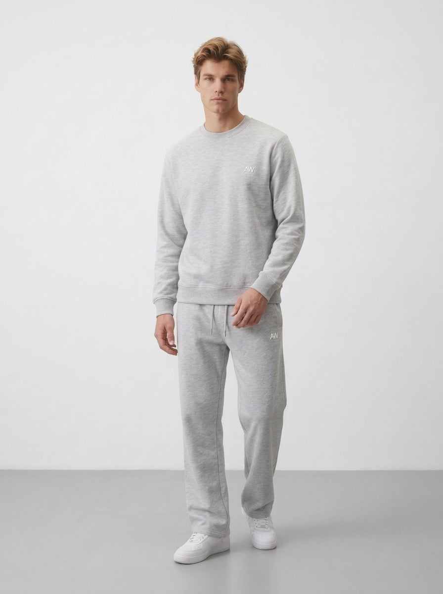 Cotton Crewneck Tracksuit Set | Relaxed Straight Leg