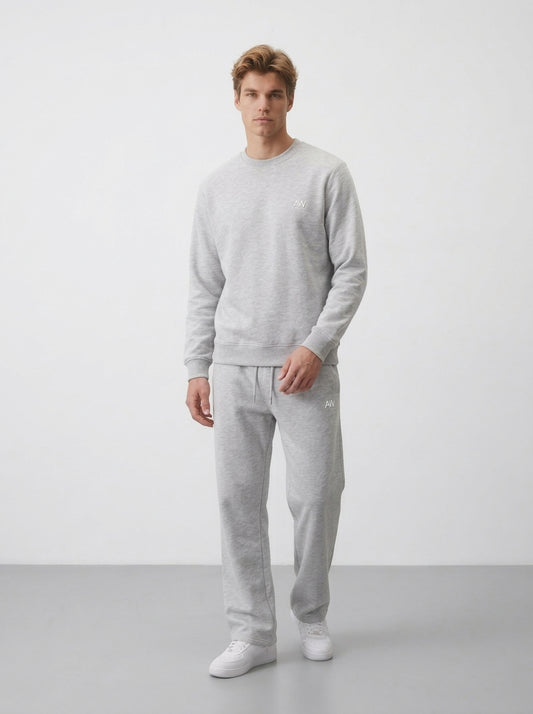 Cotton Crewneck Tracksuit Set | Relaxed Straight Leg