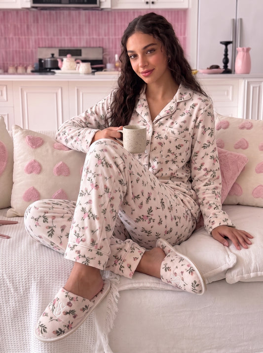 Petit Rosebud Plush Velvet PJ & Slipper Set