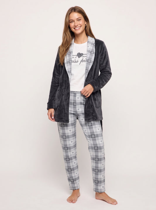 Winter Heart 3-Piece Velvet Pajama & Plush Robe Set