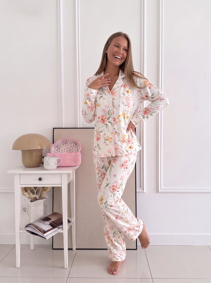 Ivory Vintage Peony Soft Button-Front PJ Set