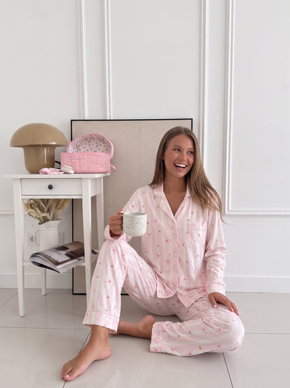 Strawberry Frappé Stripe Soft Button-Front PJ Set