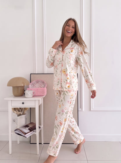 Ivory Vintage Peony Soft Button-Front PJ Set