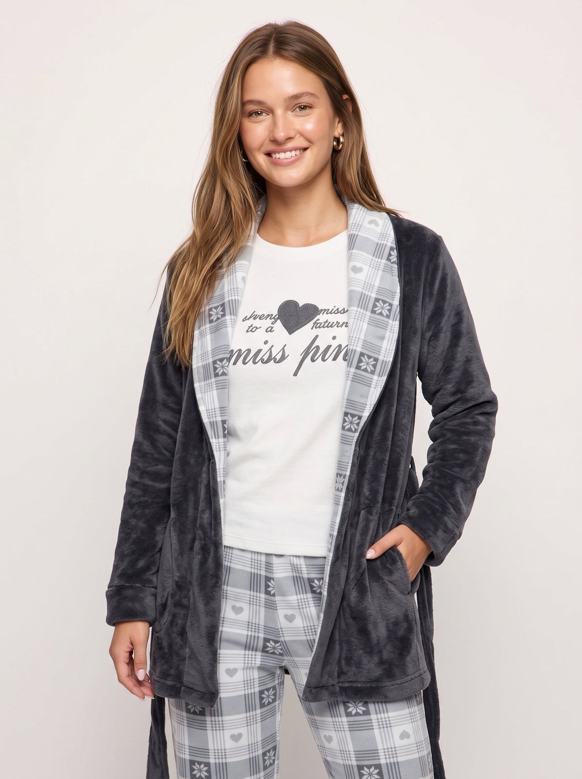 Winter Heart 3-Piece Velvet Pajama & Plush Robe Set
