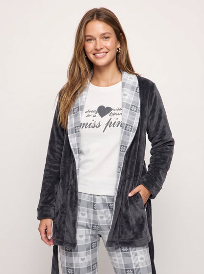 Winter Heart 3-Piece Velvet Pajama & Plush Robe Set