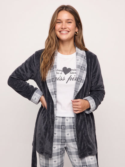 Winter Heart 3-Piece Velvet Pajama & Plush Robe Set