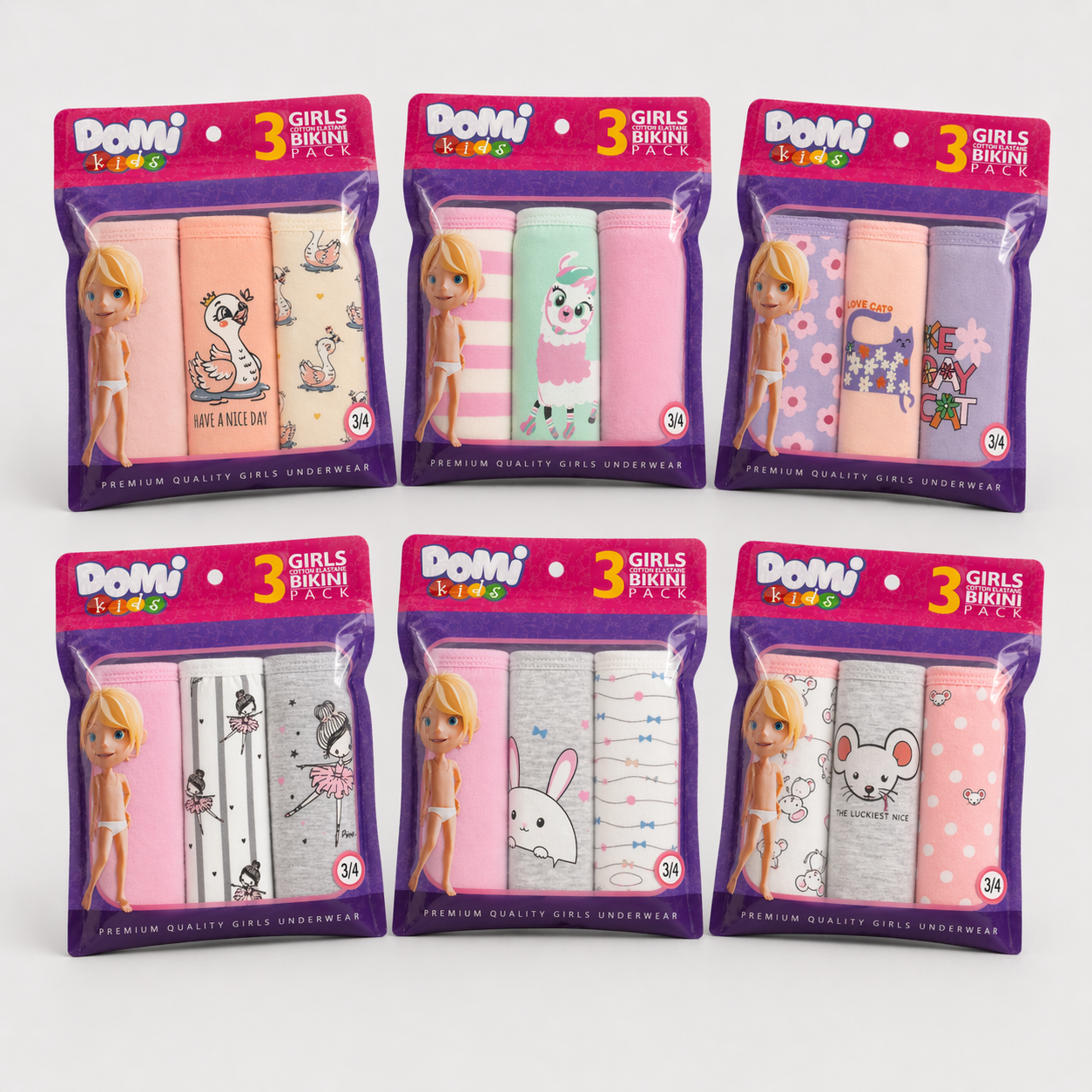 Girls Cotton Elastane Panties – 3-Pack