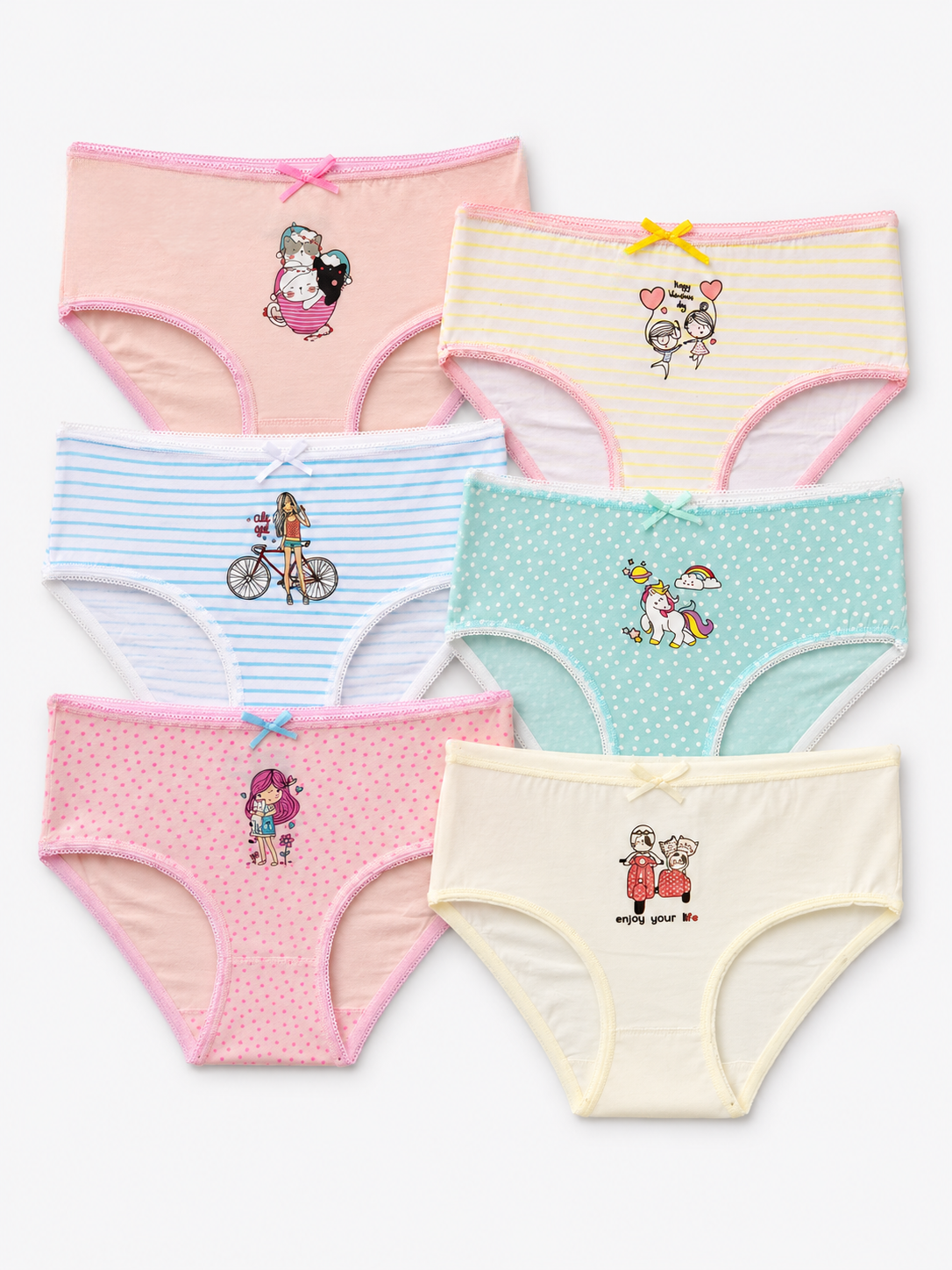 Girls High-Waisted Underwear Briefs – 3-Pack Assorted