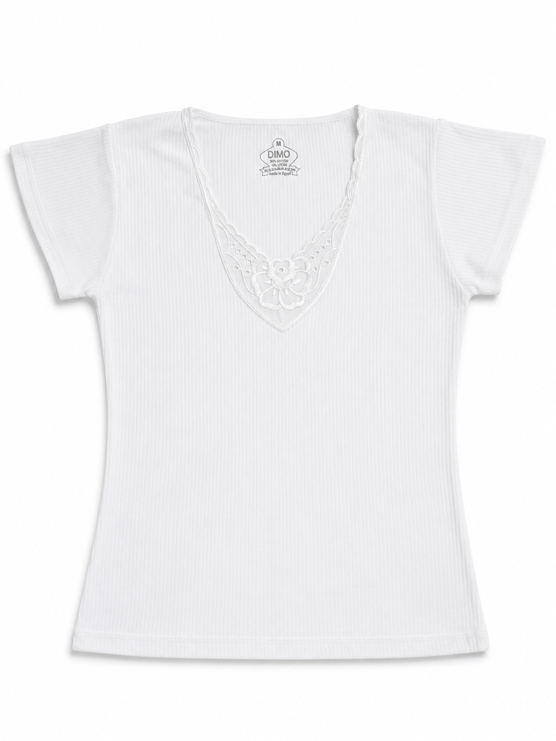 Ribbed Cotton Thermal Short Sleeve Undershirt – Lace V-Neck