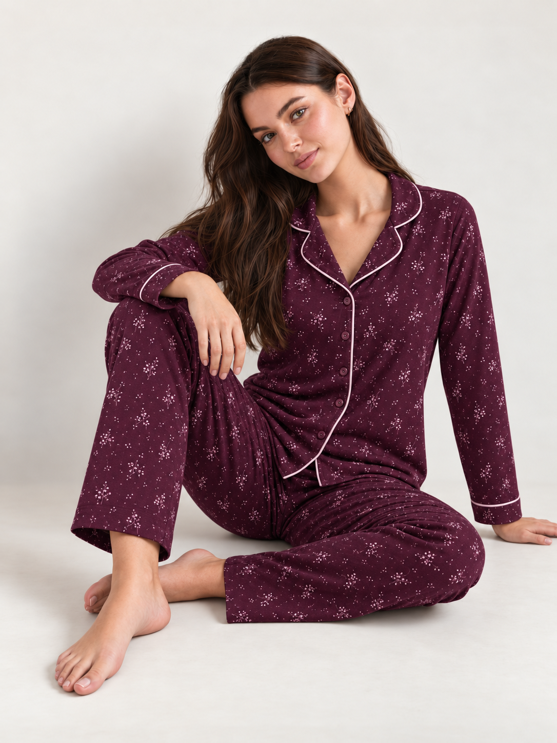 Midnight Berry Soft Pure Cotton Button-Front PJ Set