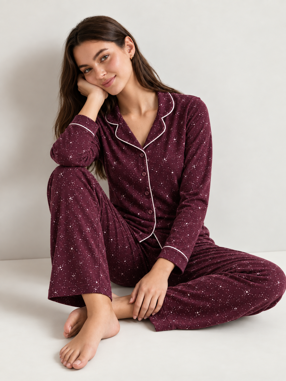 Midnight Berry Soft Pure Cotton Button-Front PJ Set