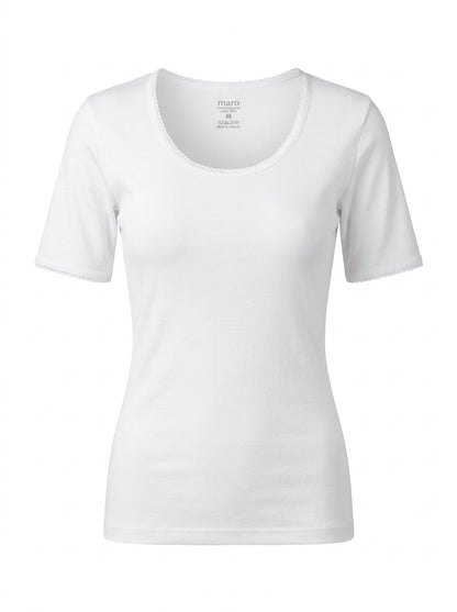 Maro Pure Cotton Ribbed O-Neck Undershirt with Lace Trim