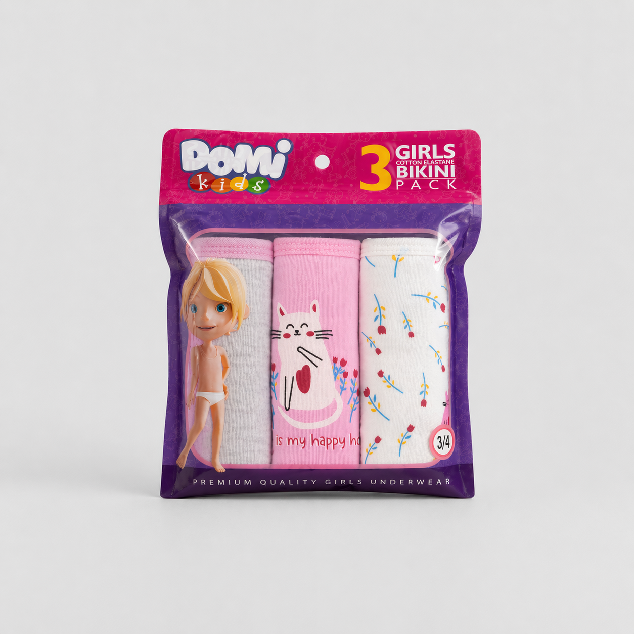 Girls Cotton Elastane Panties – 3-Pack