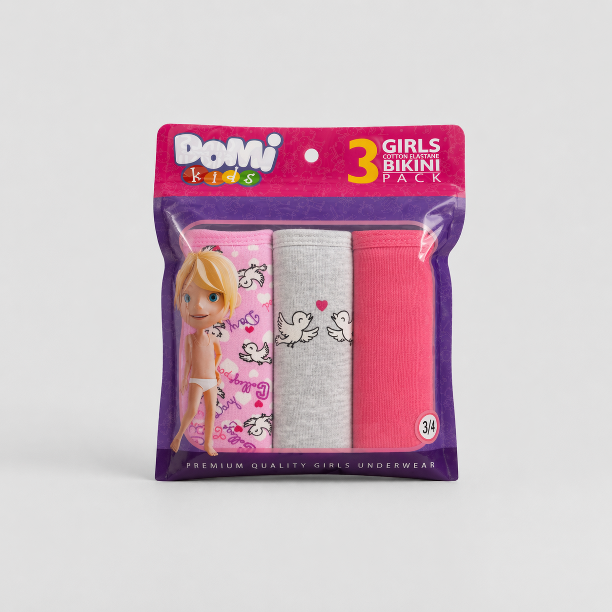 Girls Cotton Elastane Panties – 3-Pack