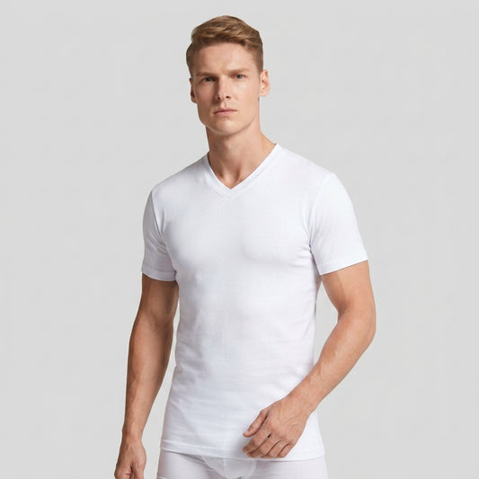 Cotton High V-Neck Undershirt – White