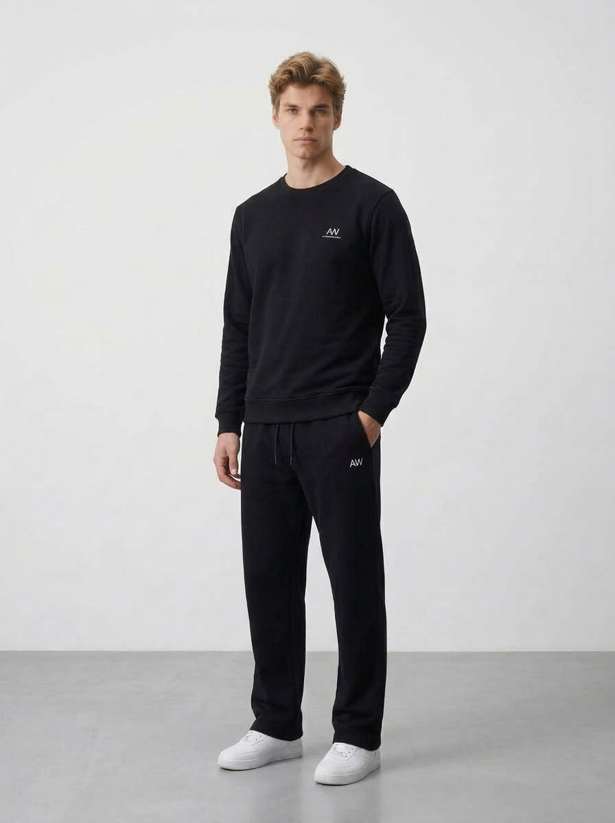 Cotton Crewneck Tracksuit Set | Relaxed Straight Leg