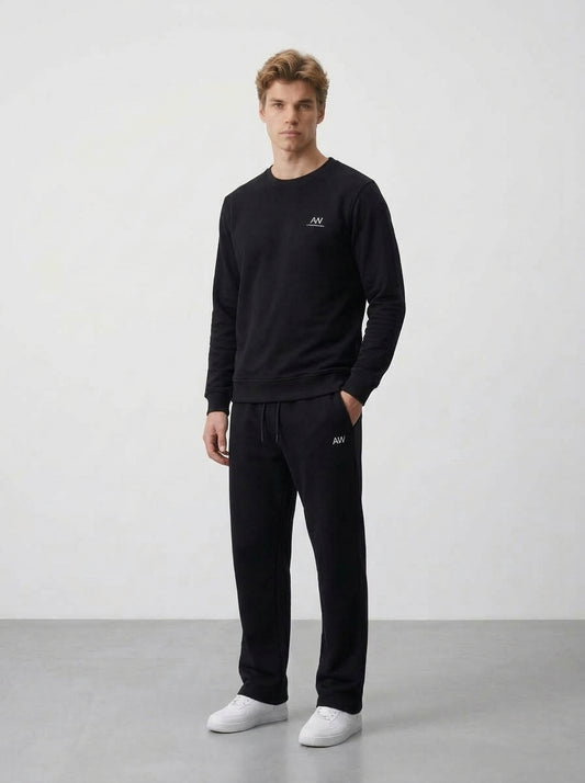 Cotton Crewneck Tracksuit Set | Relaxed Straight Leg