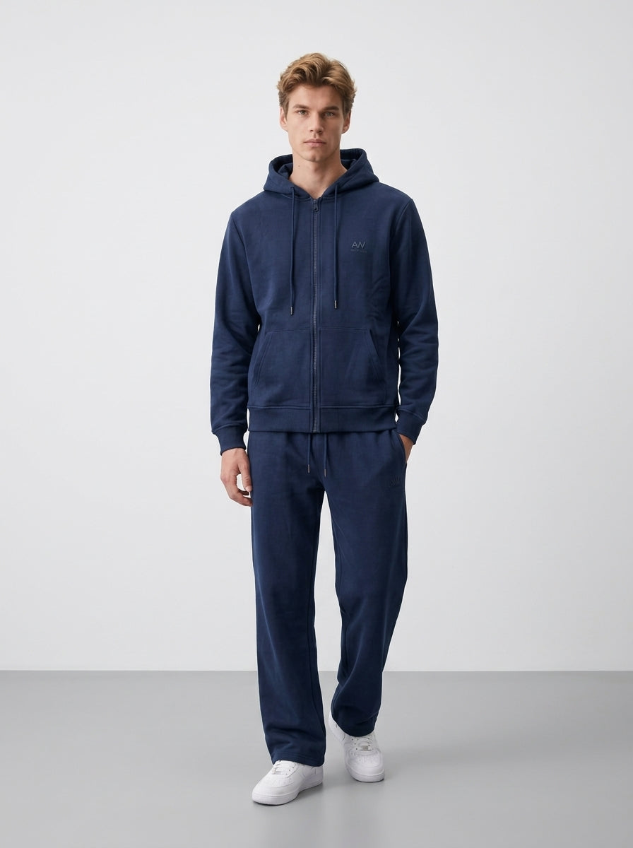 Cotton Full-Zip Tracksuit Set | Relaxed Straight Leg