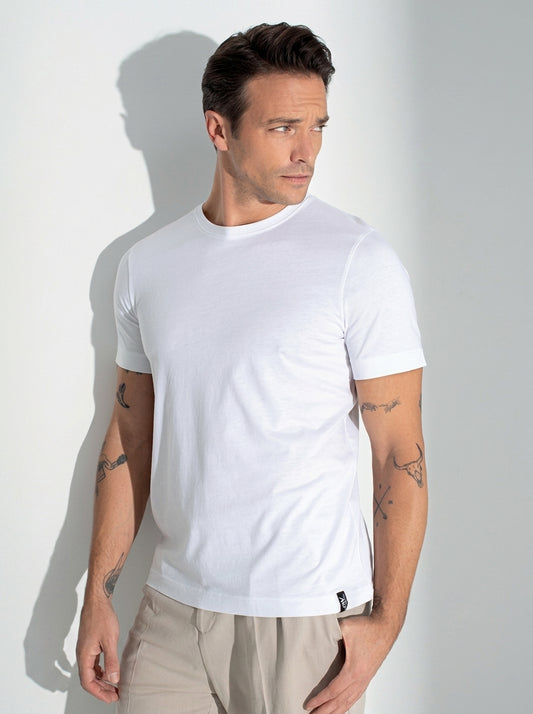 Stretch Cotton Crew Neck Undershirt - White