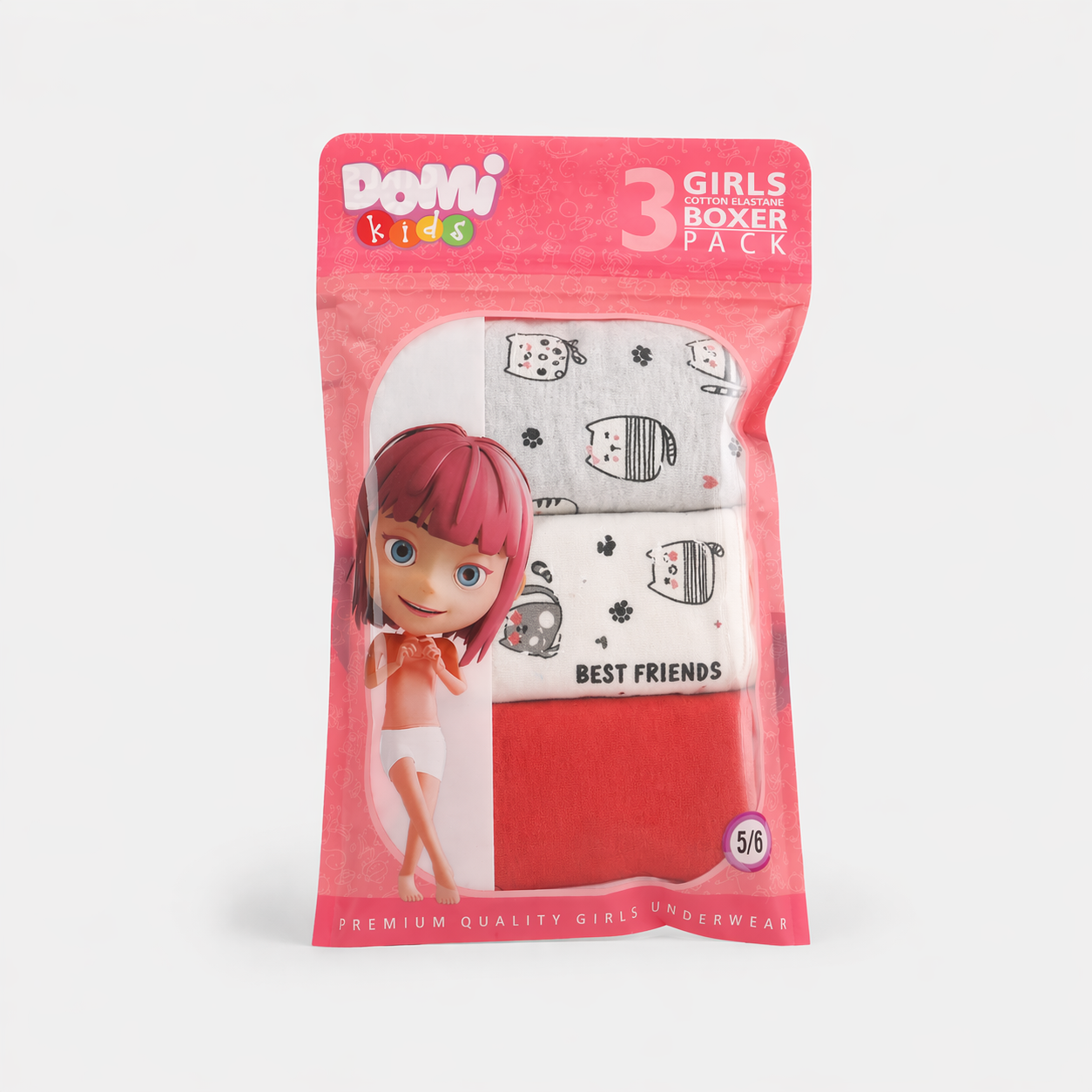 Girls Cotton Elastane Boxer Briefs – 3-Pack