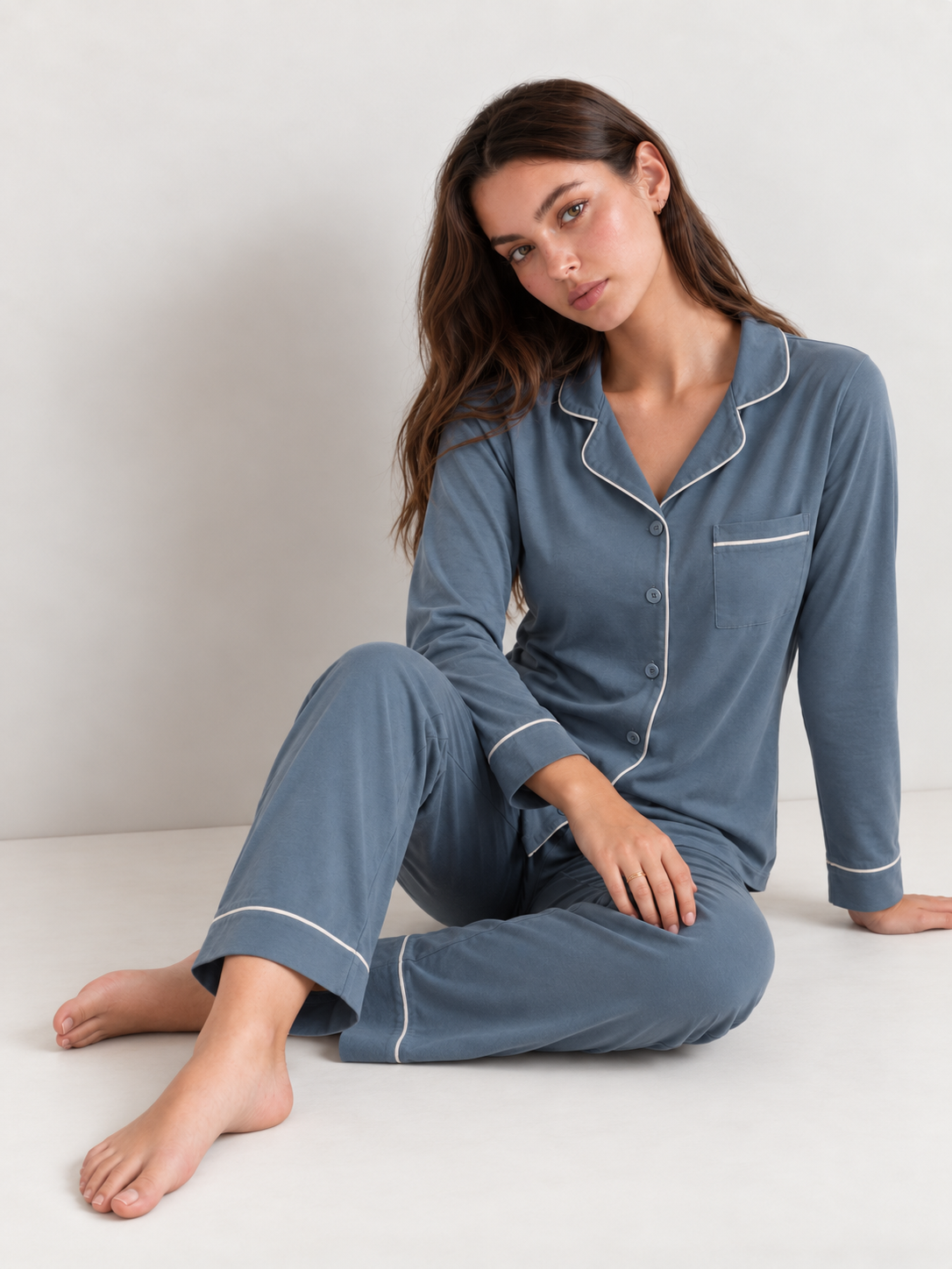 Cloudy Day Soft Pure Cotton Button-Front PJ Set