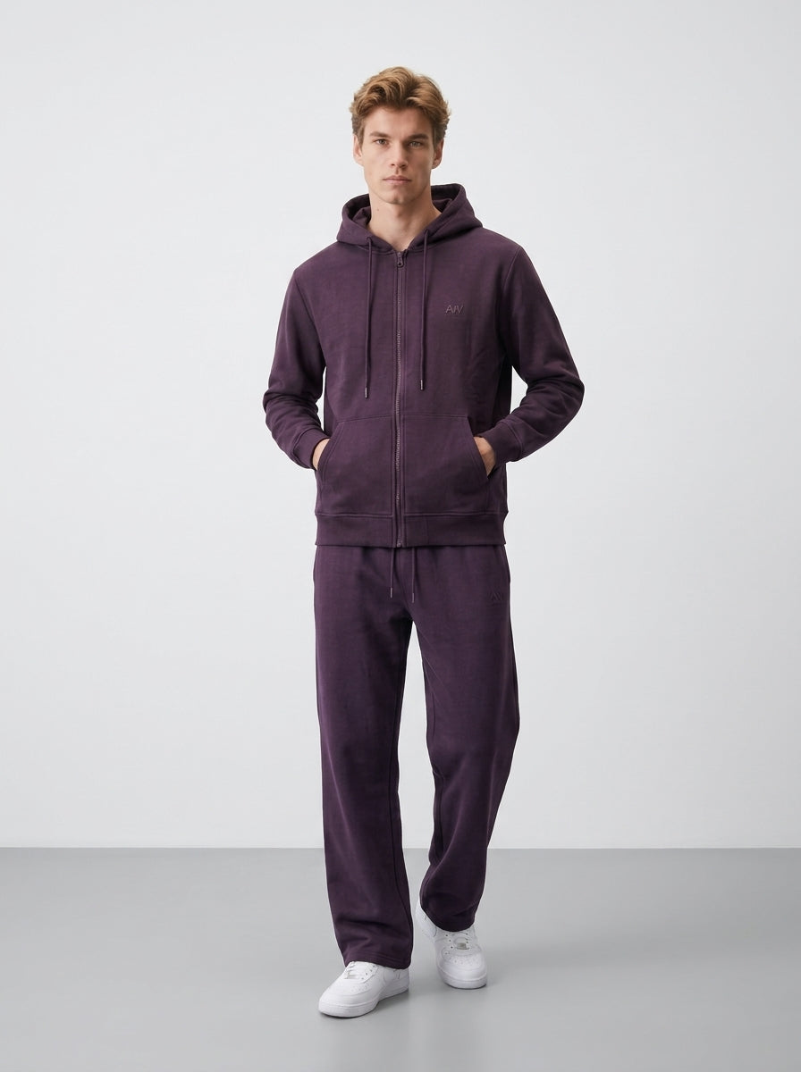 Cotton Full-Zip Tracksuit Set | Relaxed Straight Leg