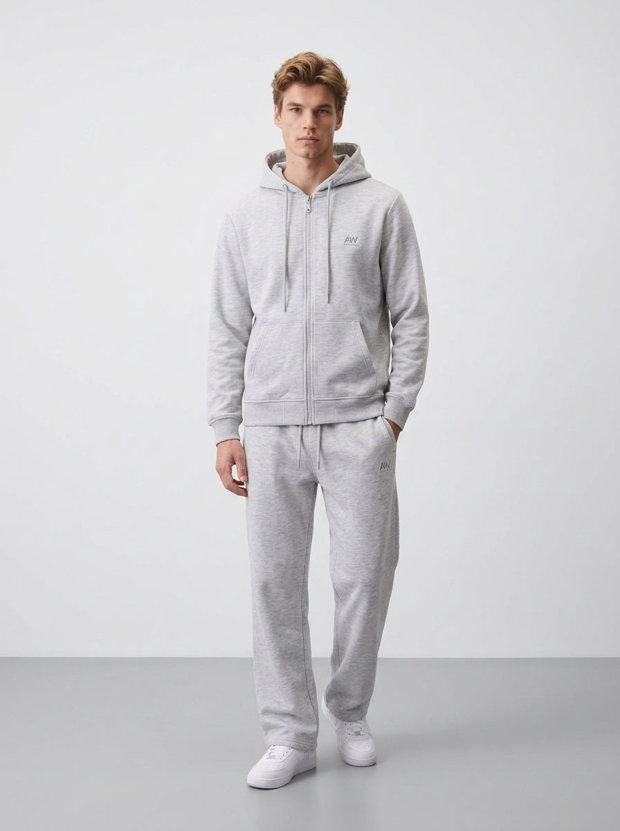 Cotton Full-Zip Tracksuit Set | Relaxed Straight Leg