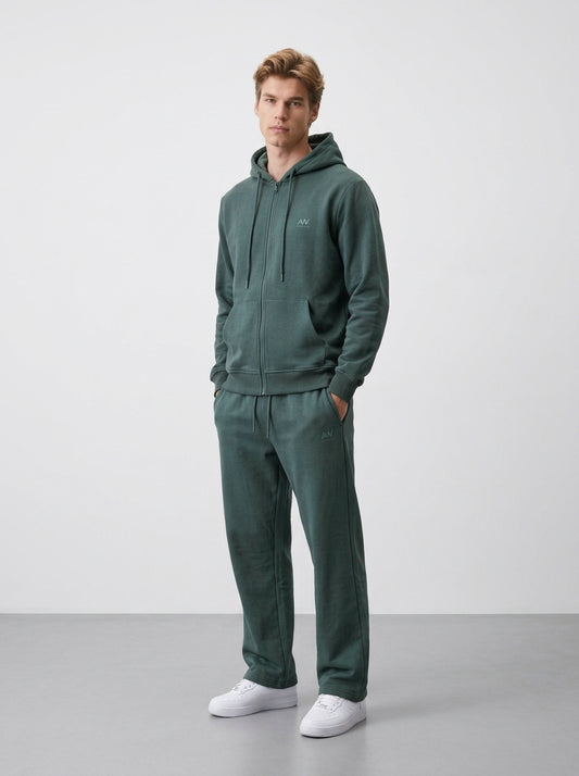 Cotton Full-Zip Tracksuit Set | Relaxed Straight Leg