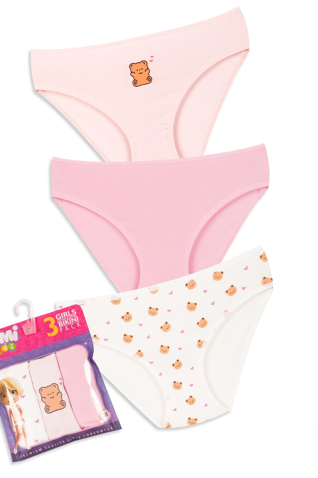 Girls Cotton Elastane Panties – 3-Pack
