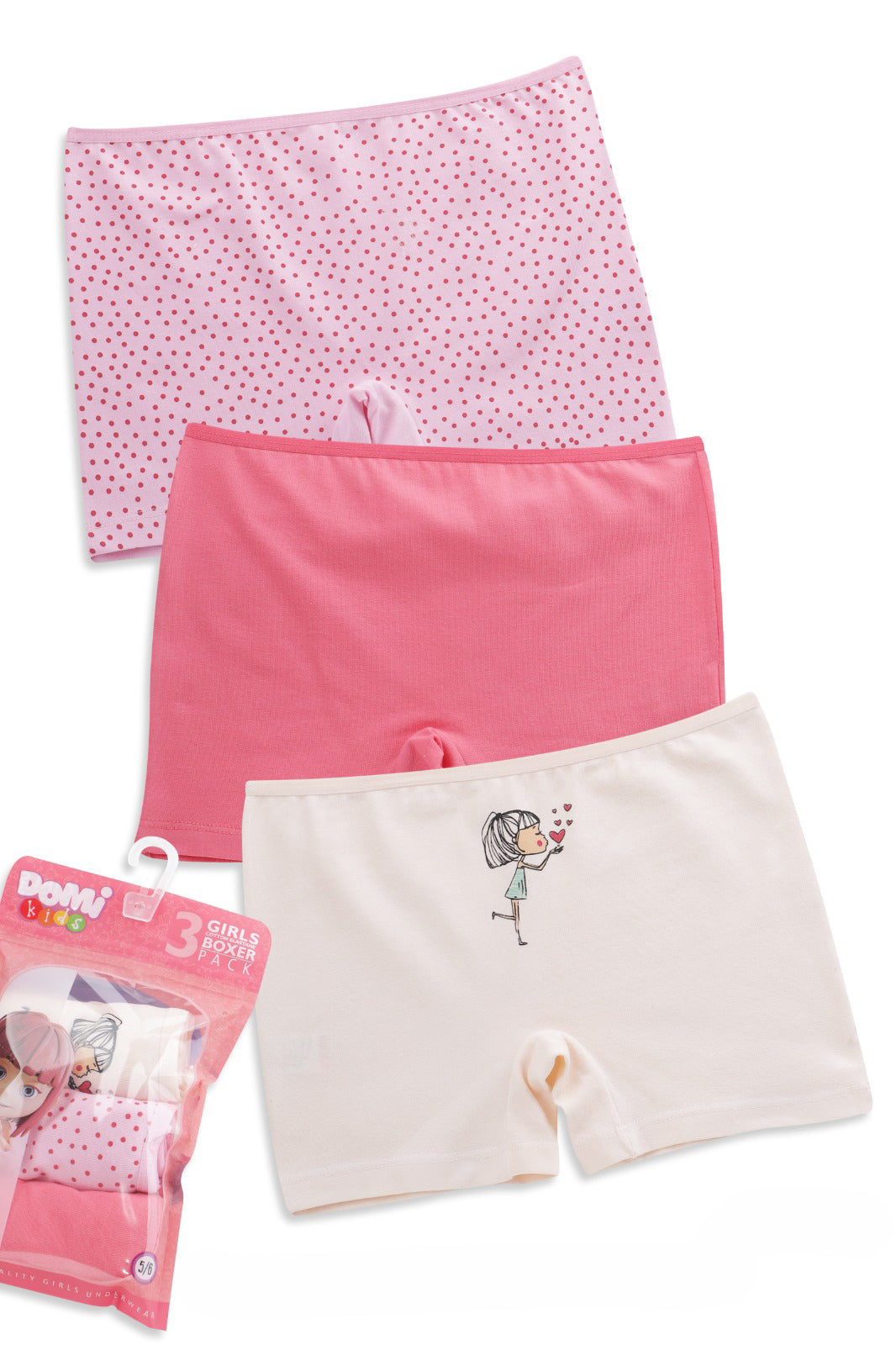 Girls Cotton Elastane Boxer Briefs – 3-Pack
