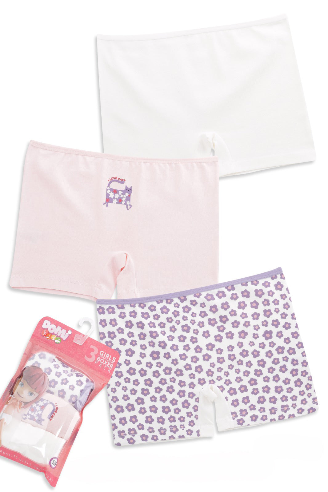 Girls Cotton Elastane Boxer Briefs – 3-Pack